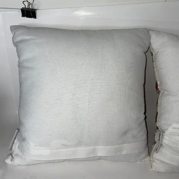 PRIMROSE VINTAGE Set of 2 Floral Pink Rose Beaded 12” Throw Decorative Pillows - Picture 8 of 15